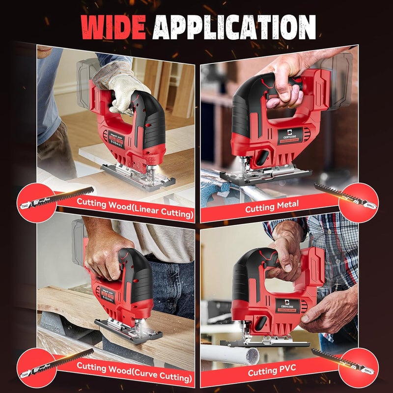 Cerycose Jigsaw Compatible With Milwaukee 18V, Cordless jigsaw tool, Brushless Motor, 0°- 45° Bevel Cuts, LED Light with 3 Position Orbital Setting for Straight/Curve/Bevel/Circle Cutting (NO Battery) - Image 5